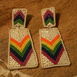 Vibrant Rainbow Beaded Drop Earrings